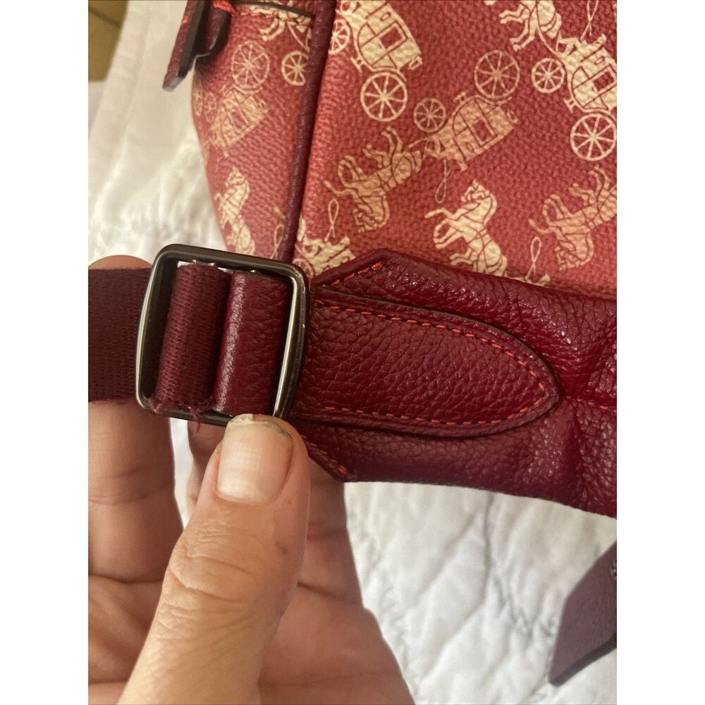 Coach New Year Barrow Backpack Red Coated Canvas Horse Carriage Varsity Stripe - Picture 9 of 14